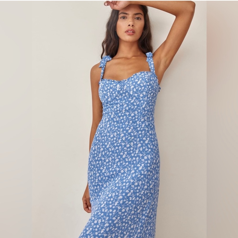 REFORMATION Nikita Dress, Marie Blue Floral, Size 10 - Picture 2 of 9